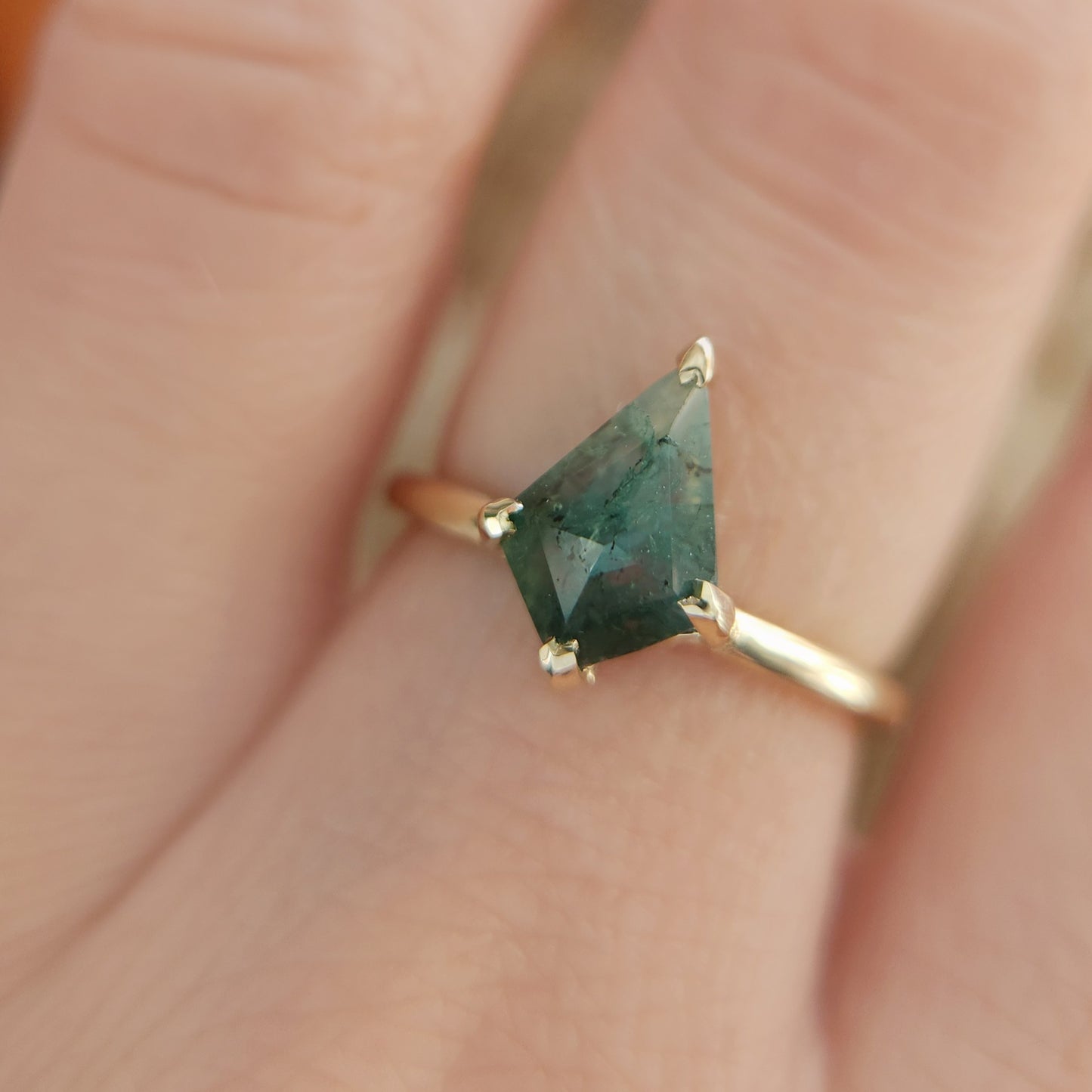 Kite-Cut Moss Agate Engagement Ring