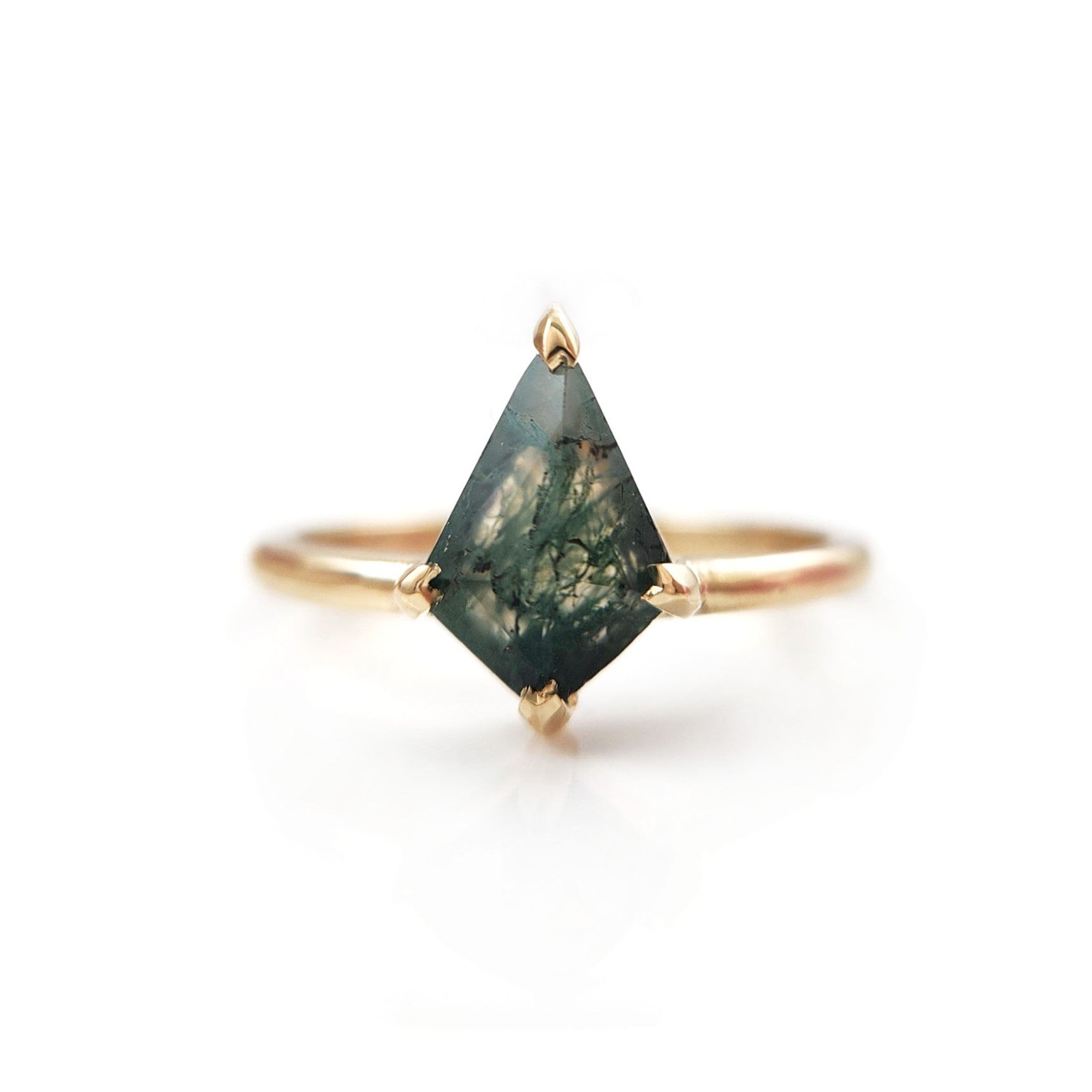 Kite-Cut Moss Agate Engagement Ring