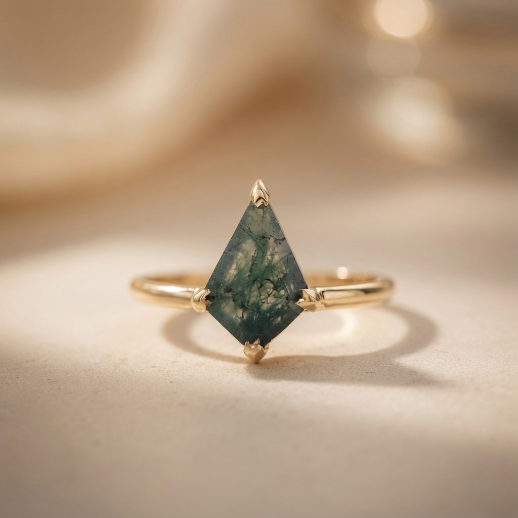 Kite-Cut Moss Agate Engagement Ring
