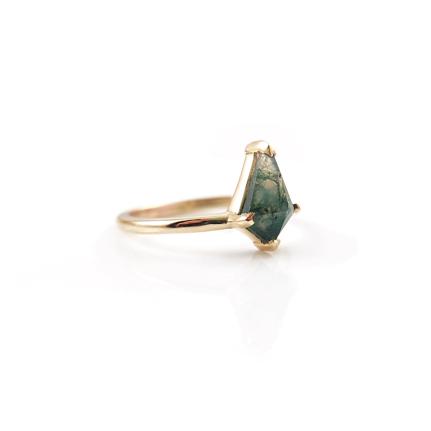 Kite-Cut Moss Agate Engagement Ring