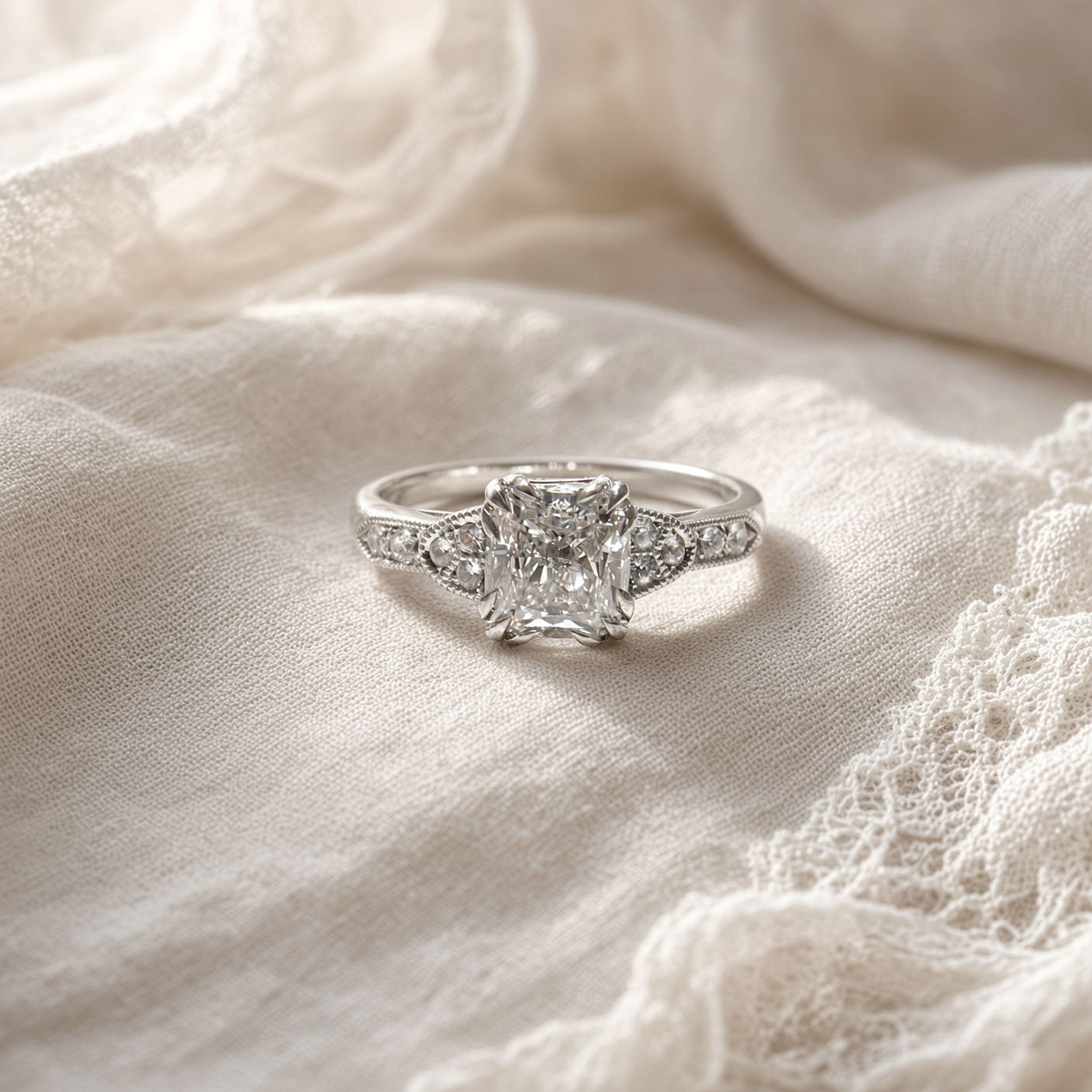 Vintage Style Lab-Grown Cushion Diamond Ring