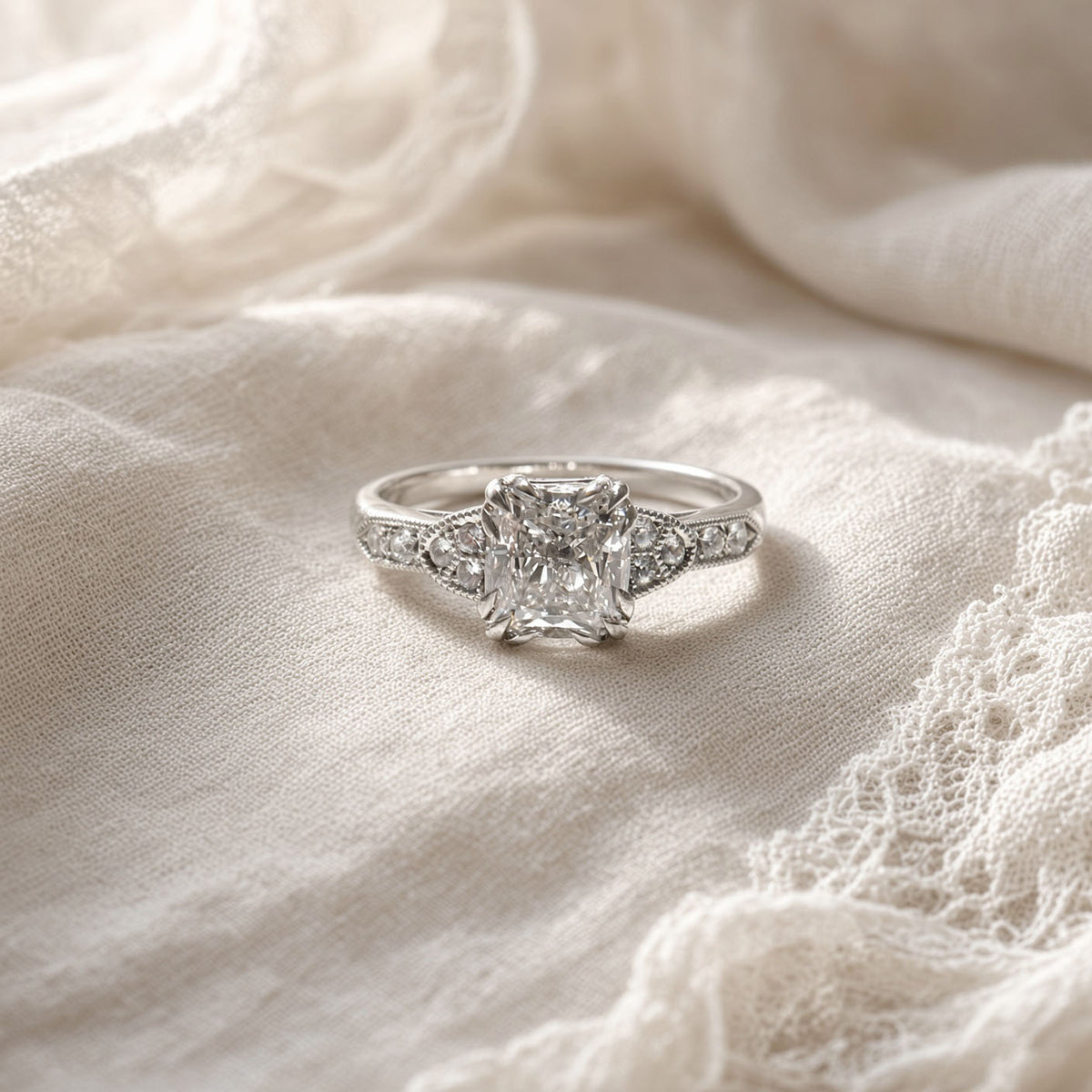 Vintage Style Lab-Grown Cushion Diamond Ring