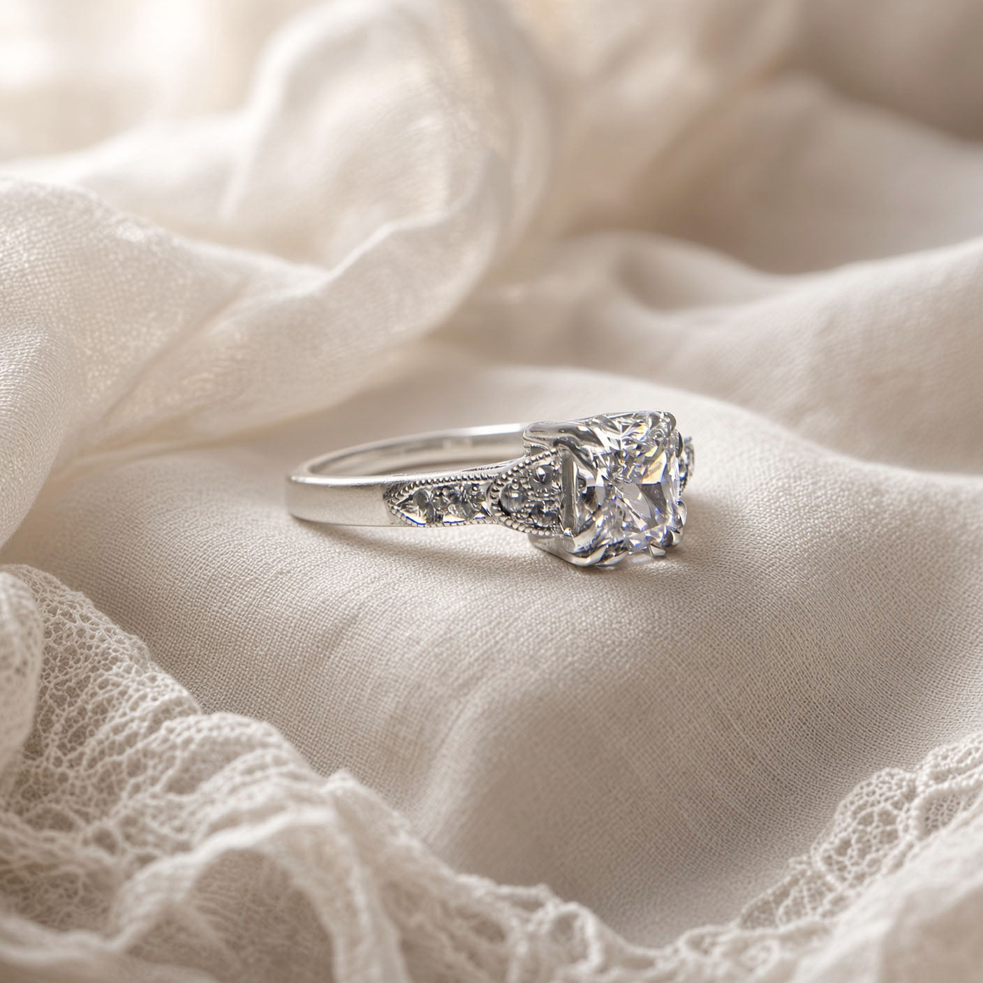 Vintage Style Lab-Grown Cushion Diamond Ring