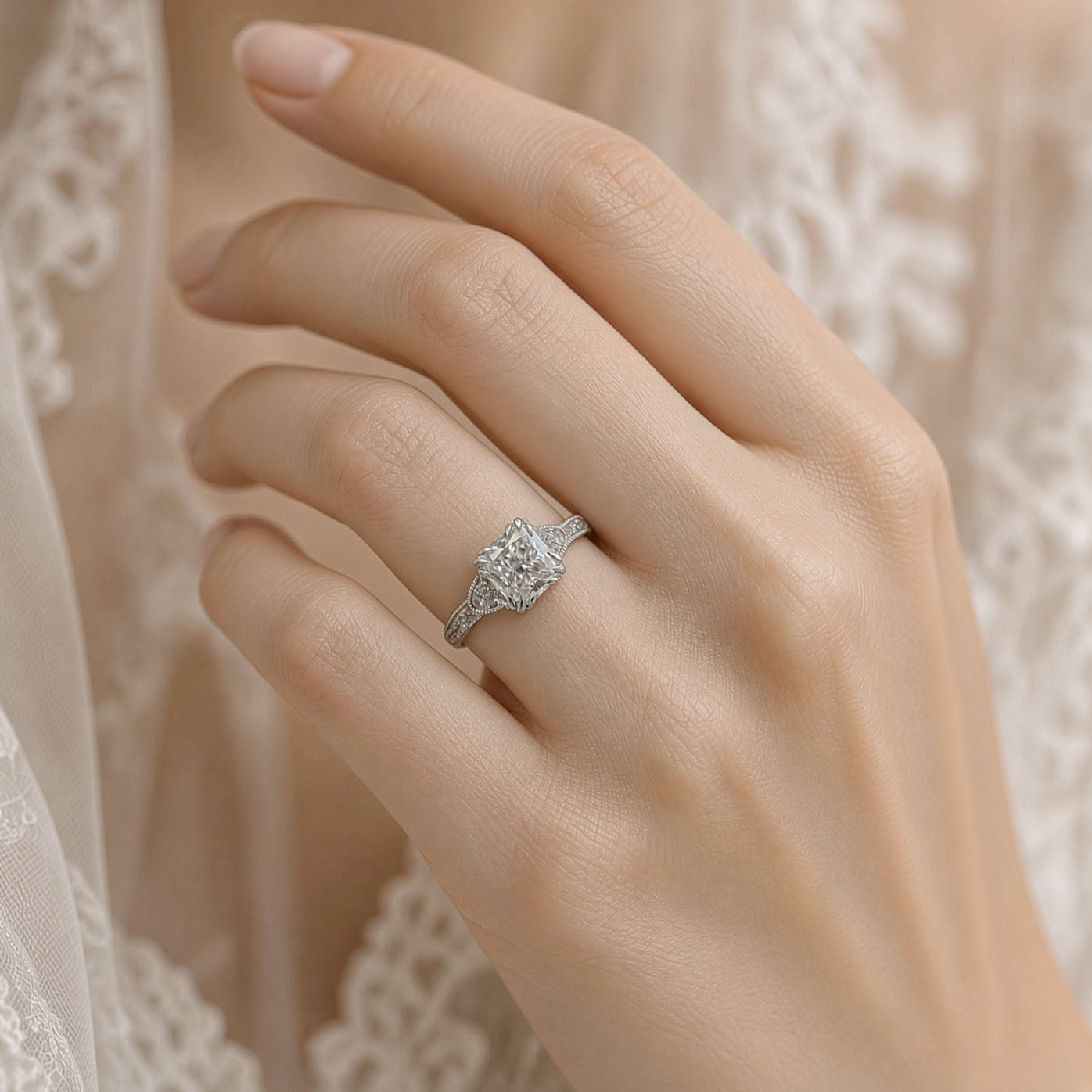 Vintage Style Lab-Grown Cushion Diamond Ring
