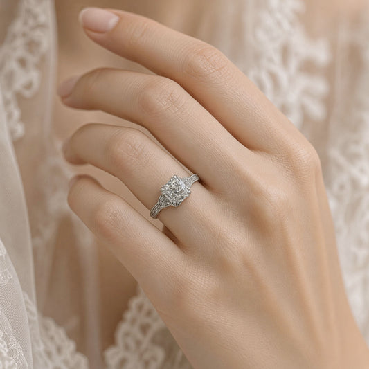 Vintage Style Lab-Grown Cushion Diamond Ring