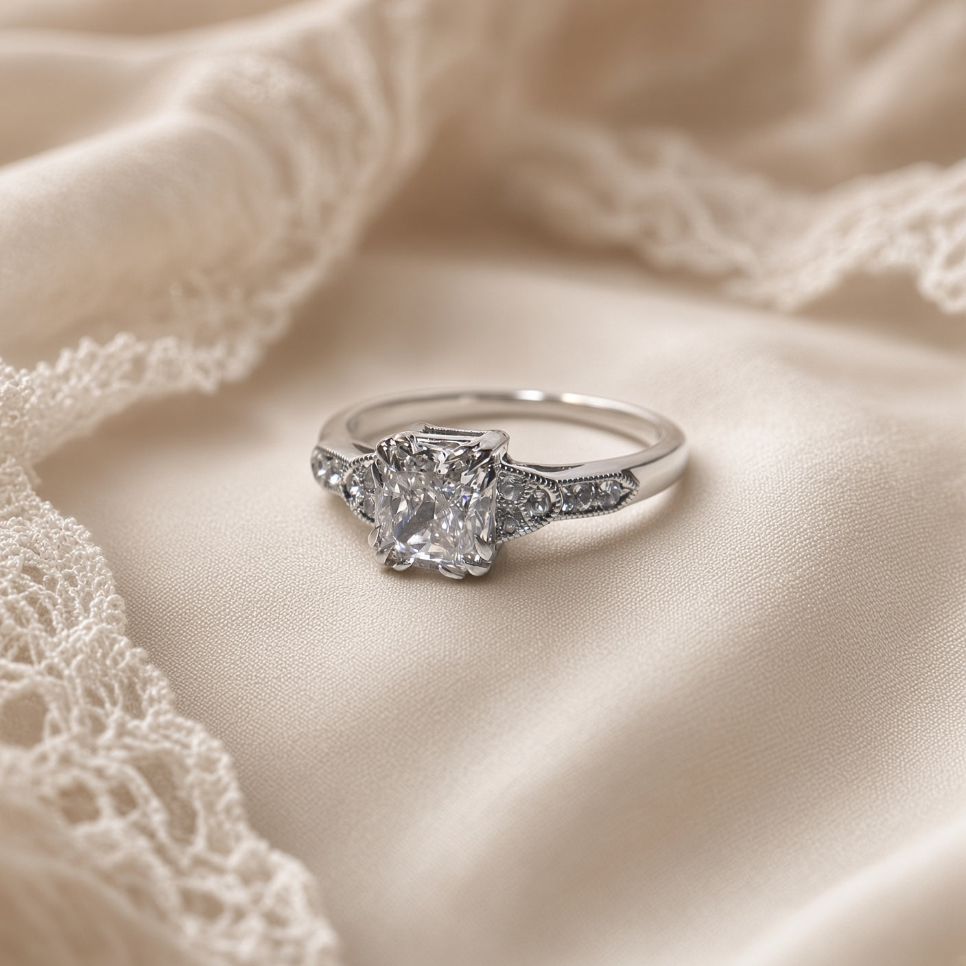 Vintage Style Lab-Grown Cushion Diamond Ring