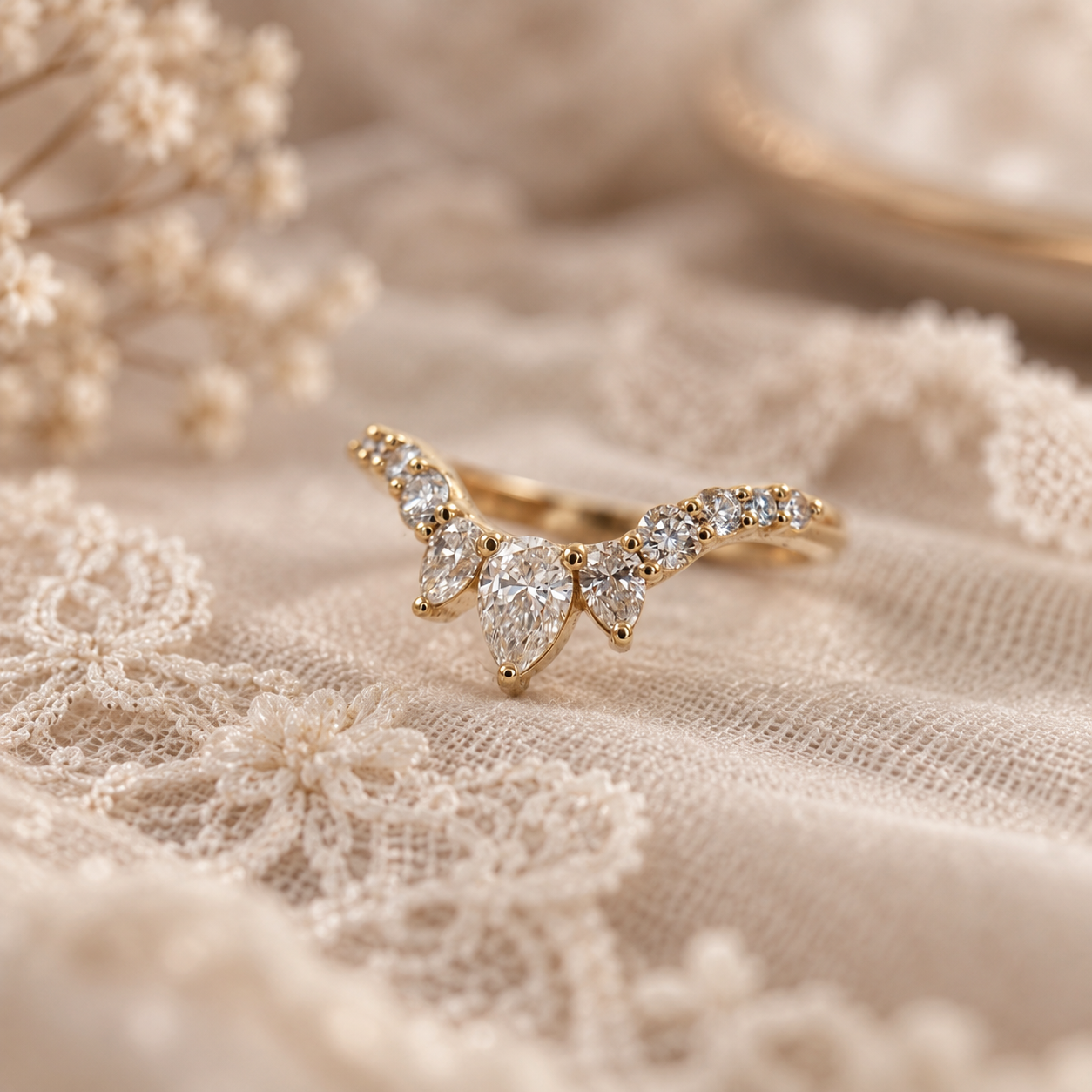 Lab-Diamond Pear Contour Wedding Band