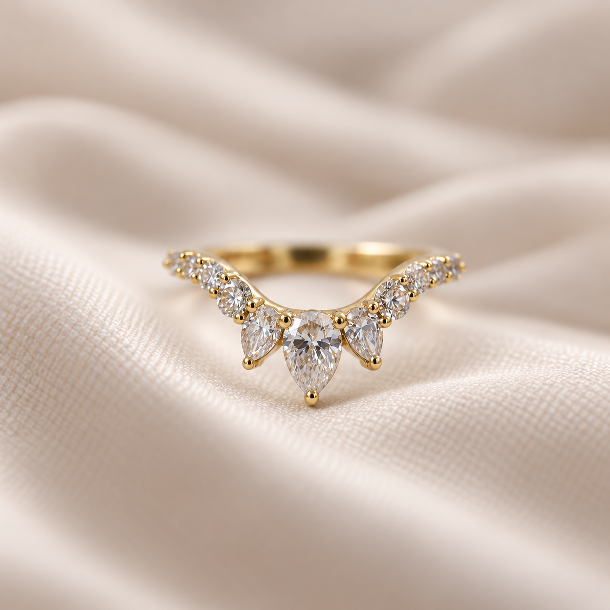 Lab-Diamond Pear Contour Wedding Band
