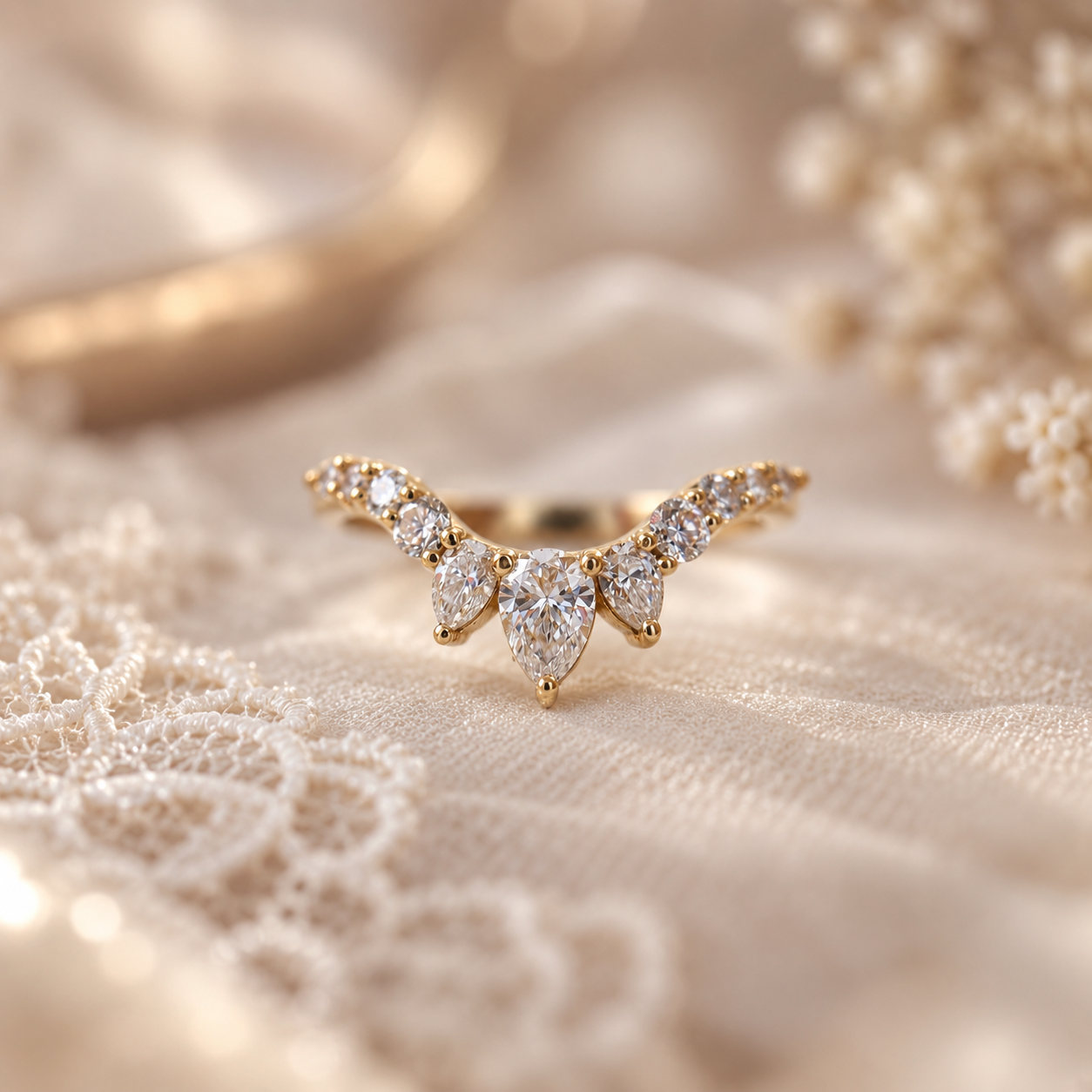 Lab-Diamond Pear Contour Wedding Band