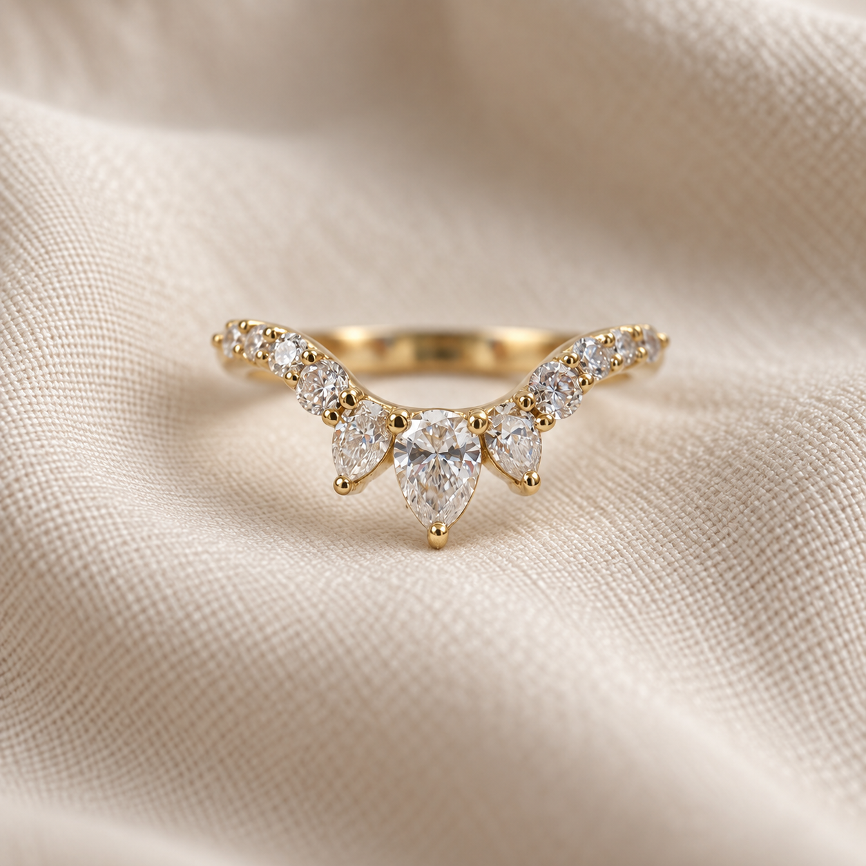 Lab-Diamond Pear Contour Wedding Band