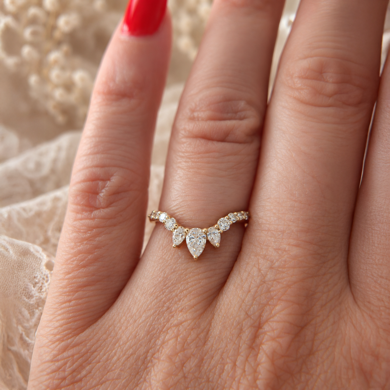 Lab-Diamond Pear Contour Wedding Band
