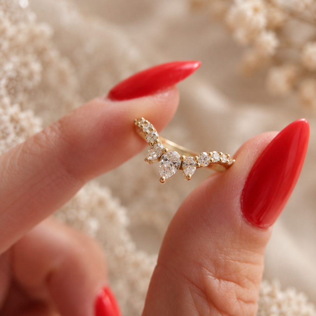 Lab-Diamond Pear Contour Wedding Band