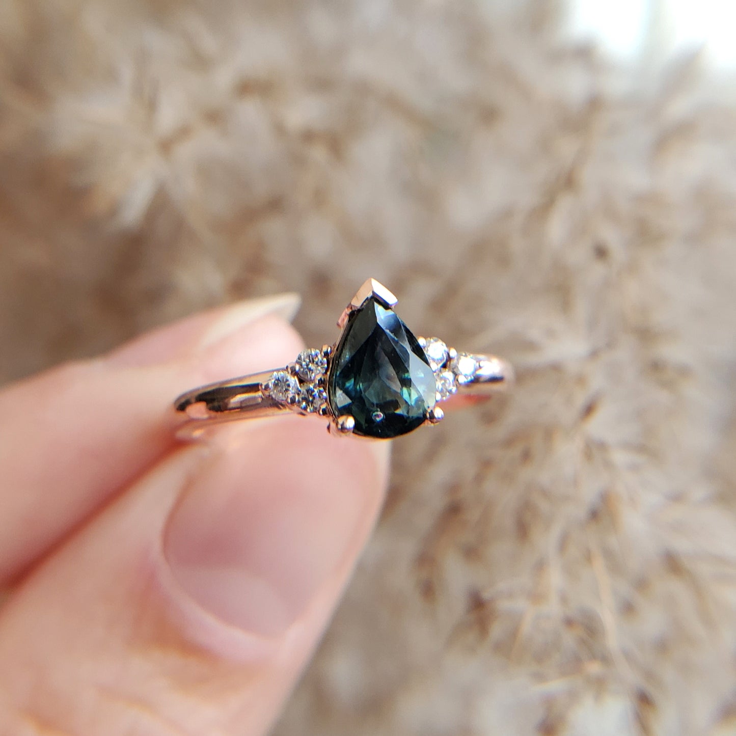 Pear Teal Sapphire Ring