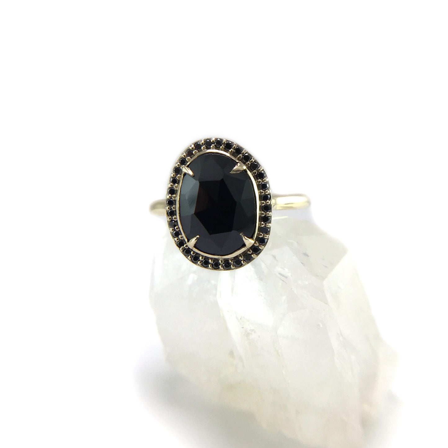 Black Spinel Halo Ring